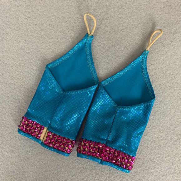 Adult Medium Jazz Dance Skort Set Turquoise Pink Sequin Ruffle Stage Outfit - Picture 9 of 11